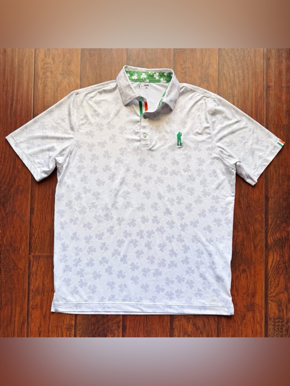 U Suck At Golf USAG Polo Shirt Mens XL Clover Irish Shamrock Lucky Performance